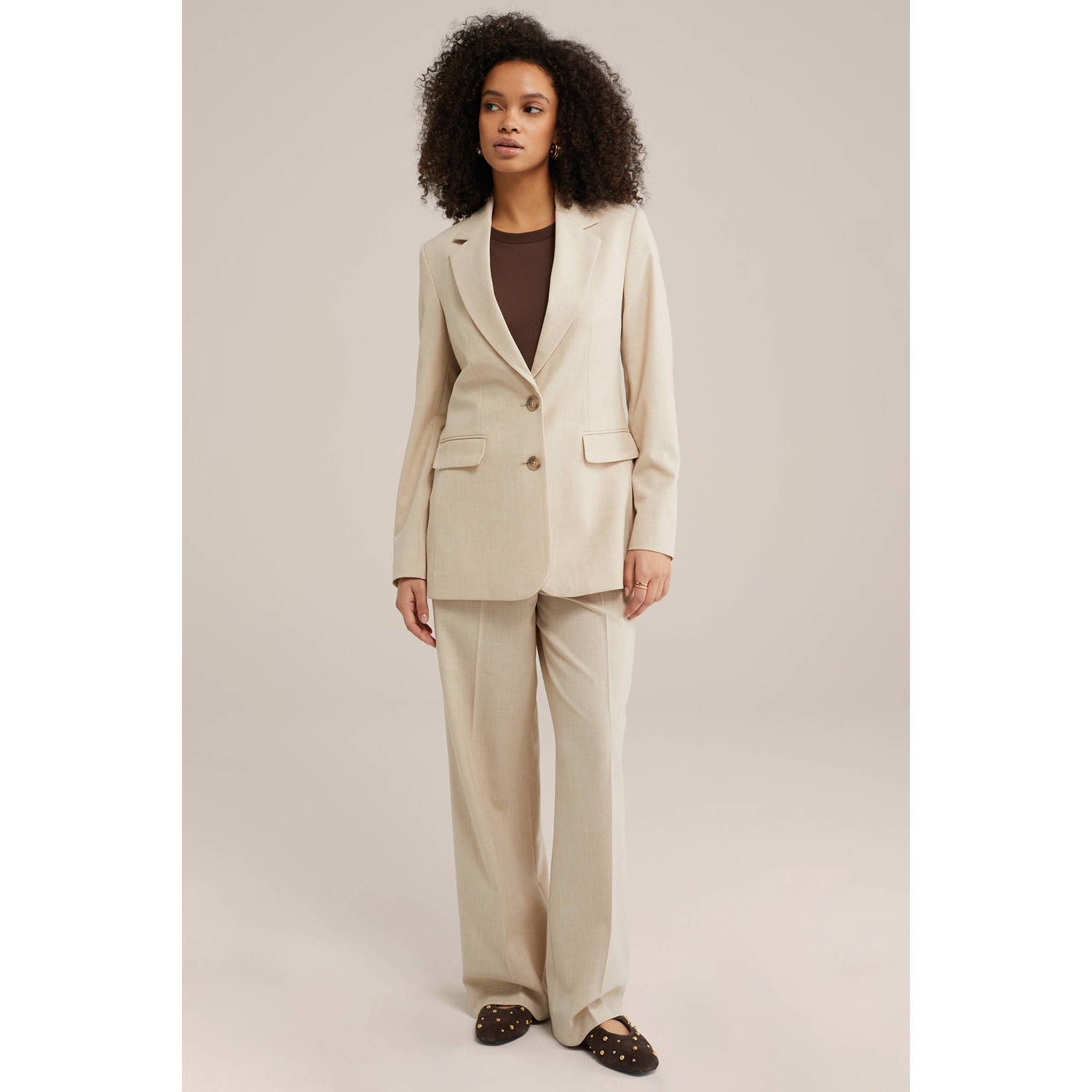 WE Fashion wide leg regular waist pantalon beige