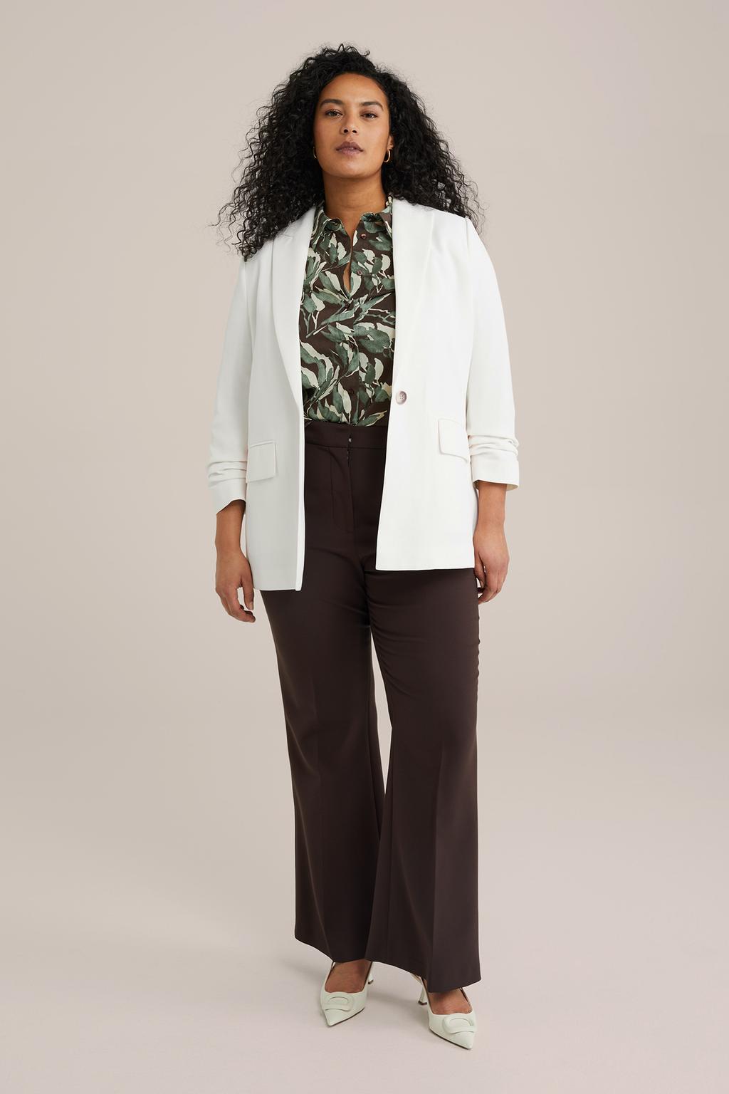 Witte dames WE Fashion Curve regular blazer van polyester met effen, lange mouwen en knoopsluiting