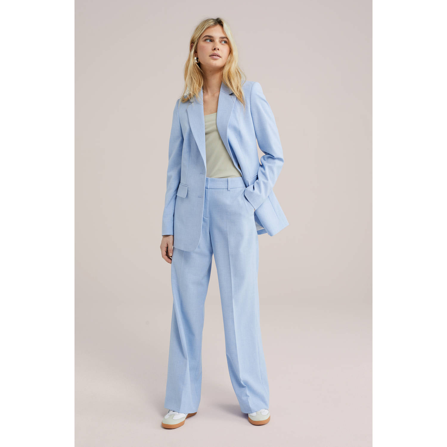 WE Fashion wide leg regular waist pantalon lichtblauw
