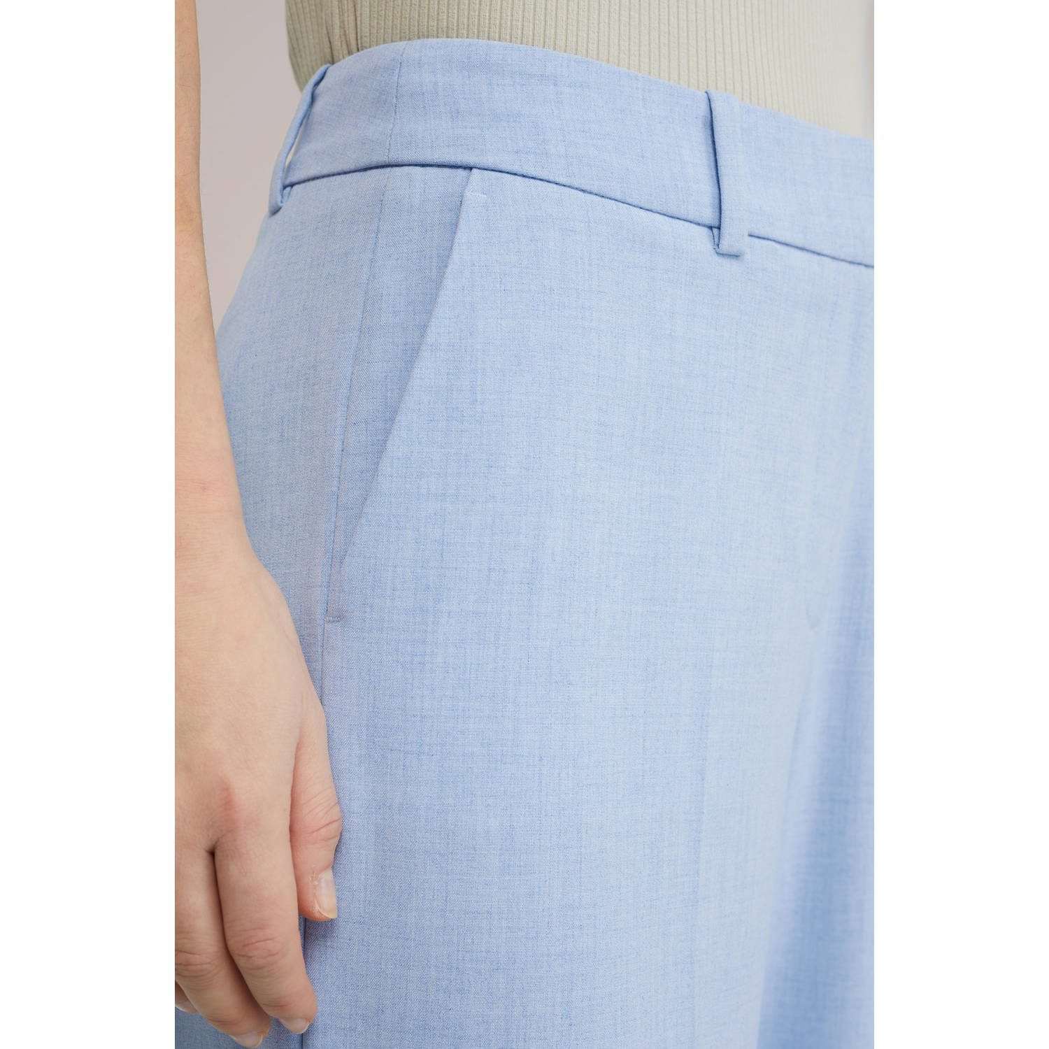 WE Fashion wide leg regular waist pantalon lichtblauw