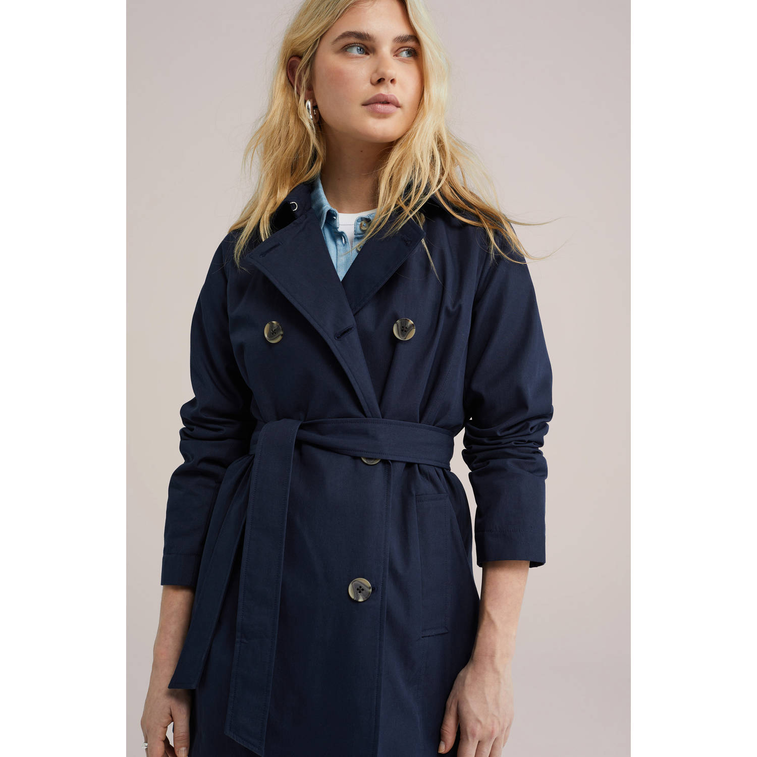 WE Fashion trenchcoat donkerblauw