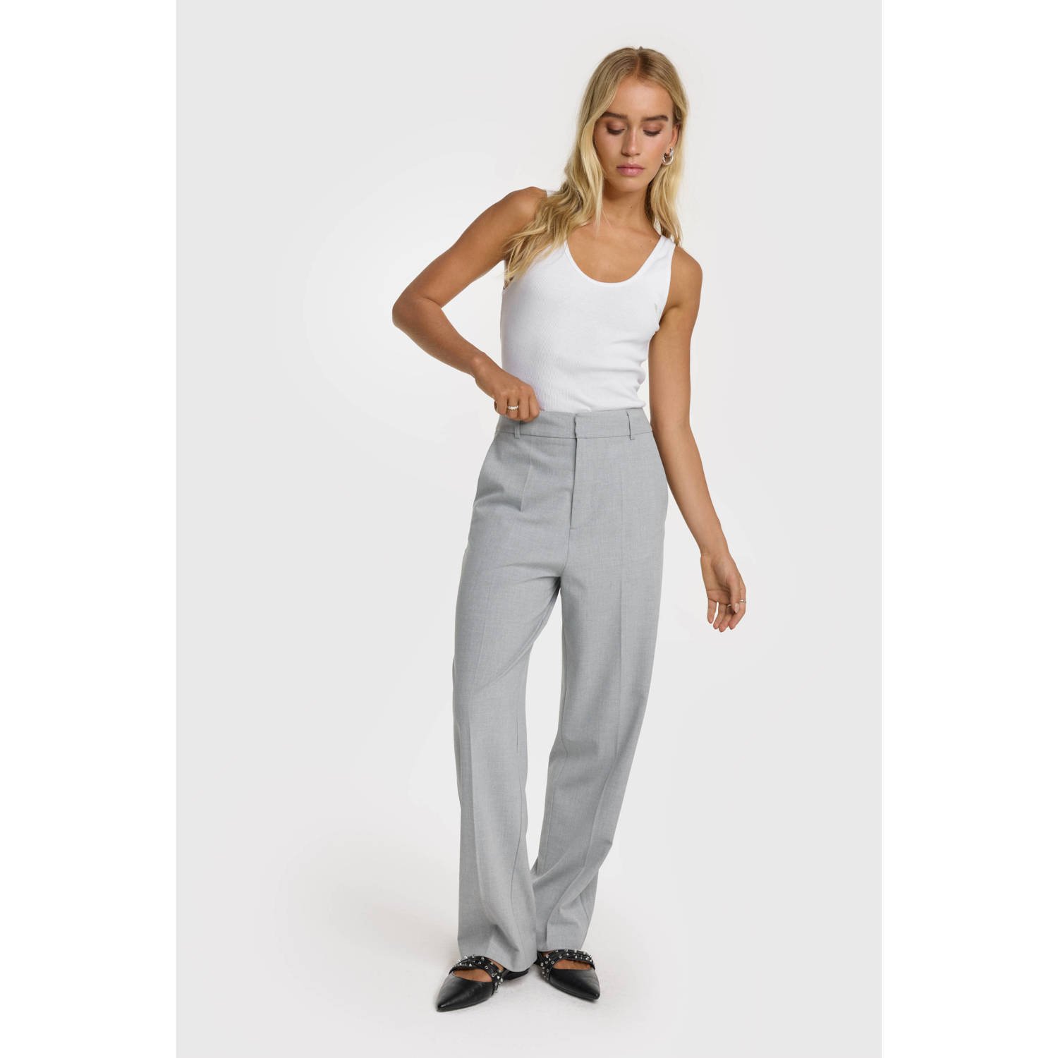 ALIX THE LABEL Dames Broeken Ladies Woven Foil Stripe Pants Lichtgrijs