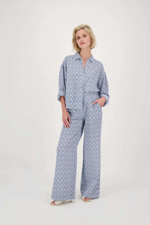 wide leg regular waist casual broek blauw