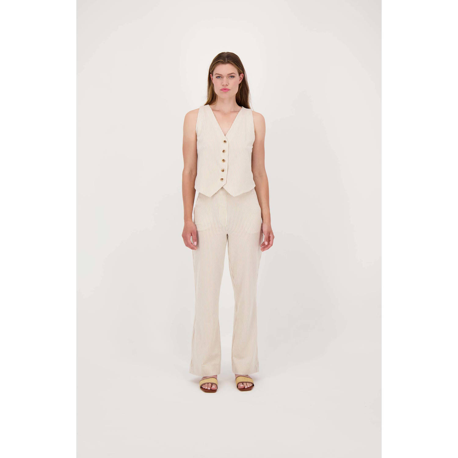 Zusss wide leg regular waist broek ecru