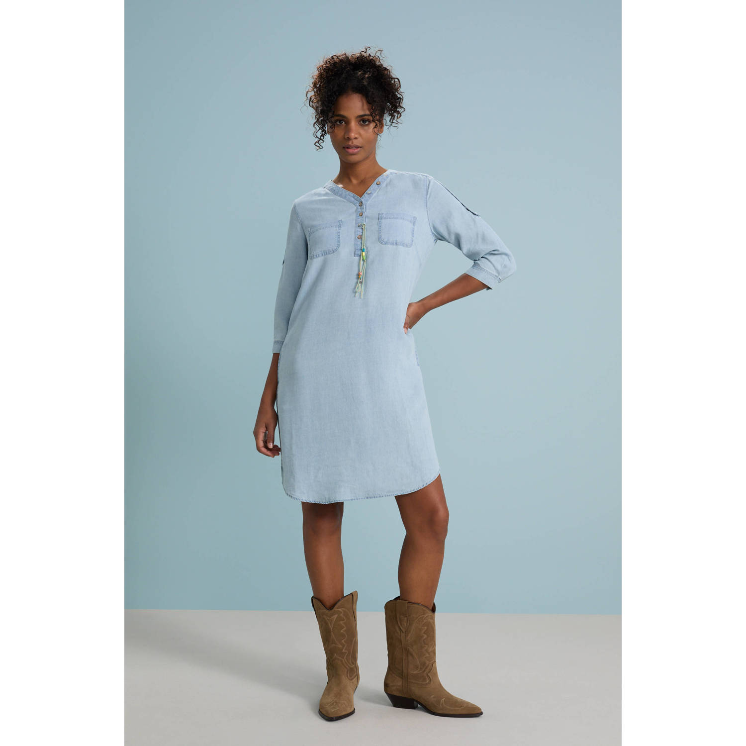 Geisha zomerjurk light blue denim