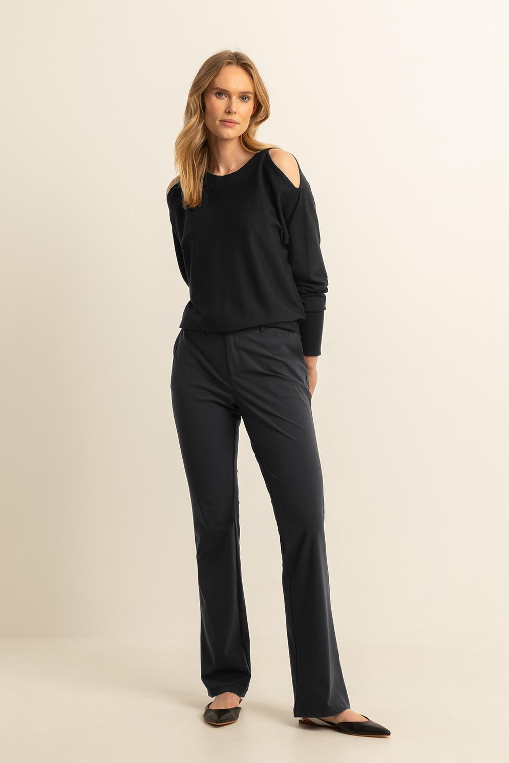 Zwarte dames Expresso gebreide trui van viscose met effen, lange mouwen, ronde hals en cut out