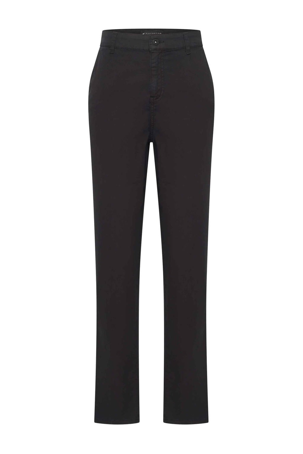 Zwarte dames Expresso slim high waist broek van katoen met effen