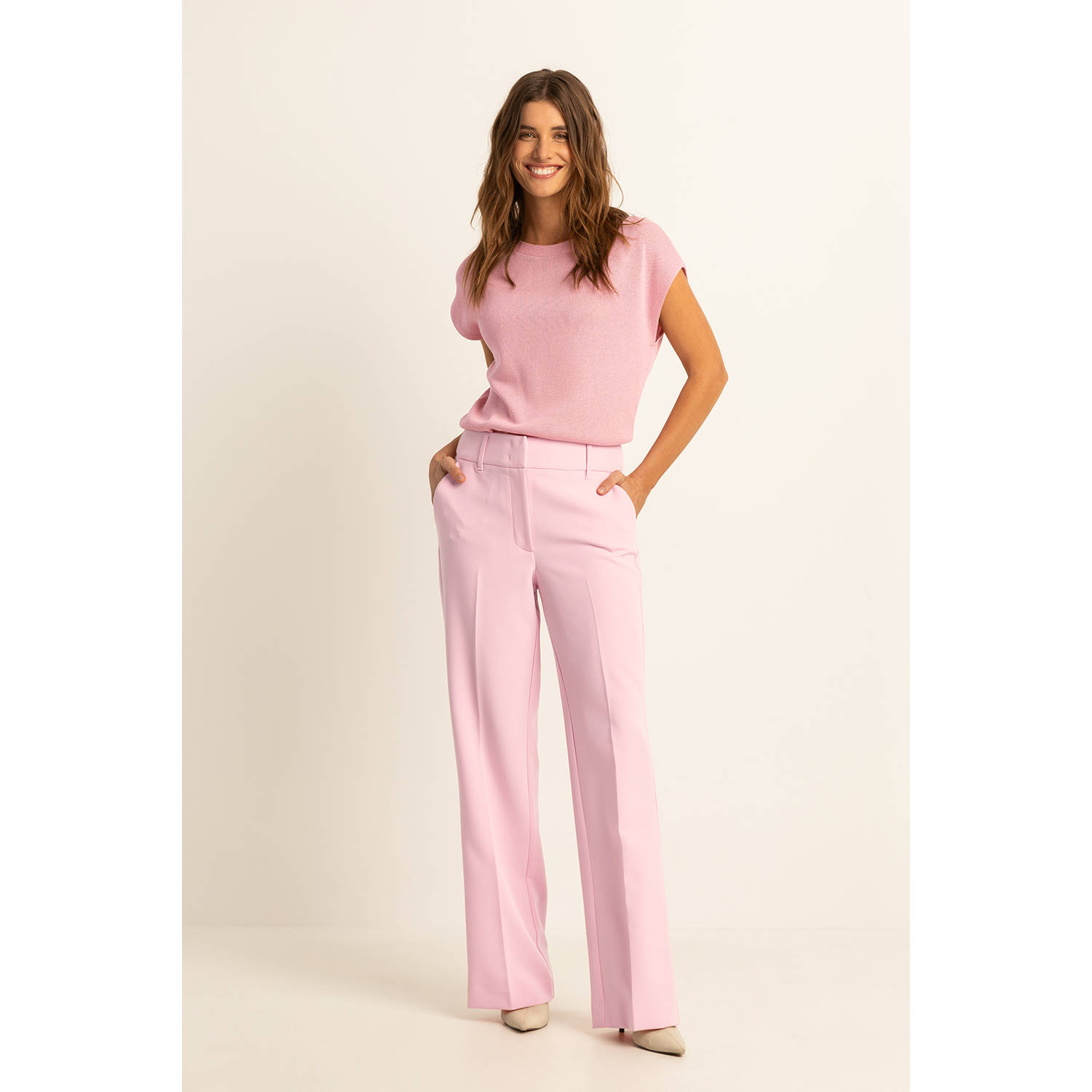 Expresso flared high waist pantalon lichtroze