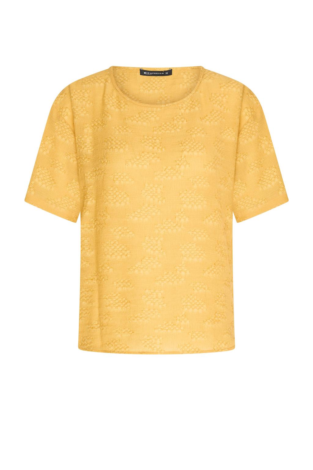 Gele dames Expresso top van viscose met effen, korte mouwen, ronde hals en textuur