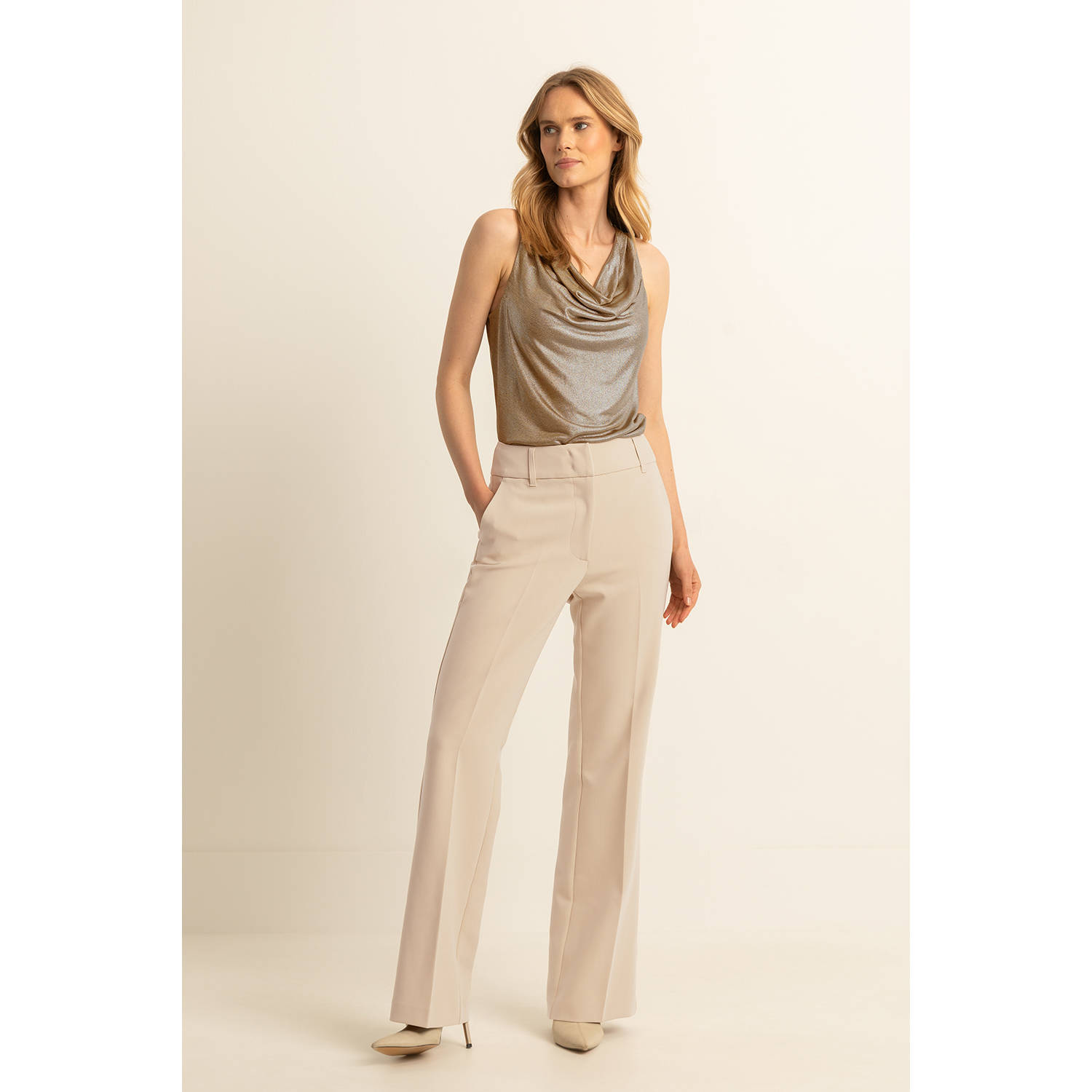 Expresso flared high waist pantalon beige