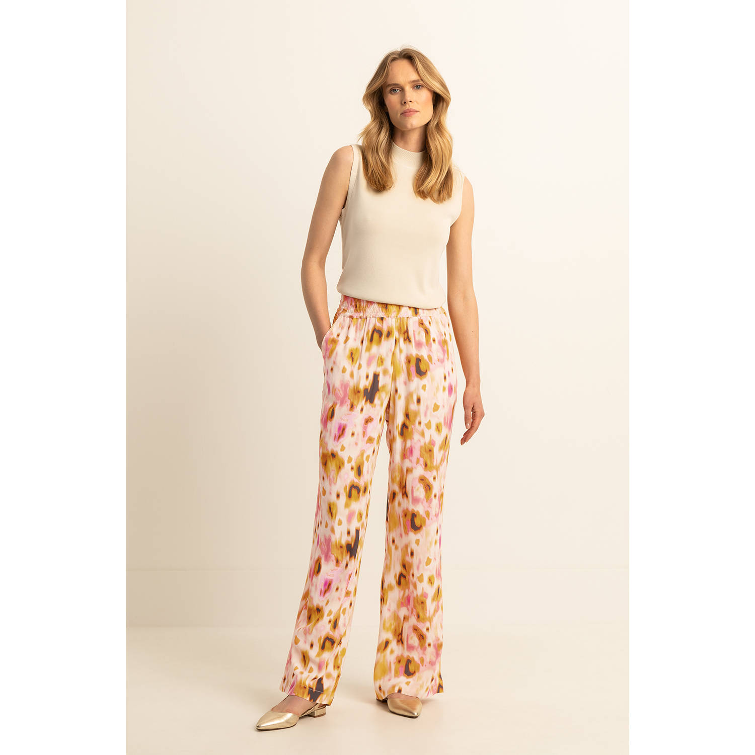 Expresso high waist casual broek geel