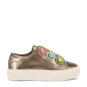  leren sneakers met sierstenen brons