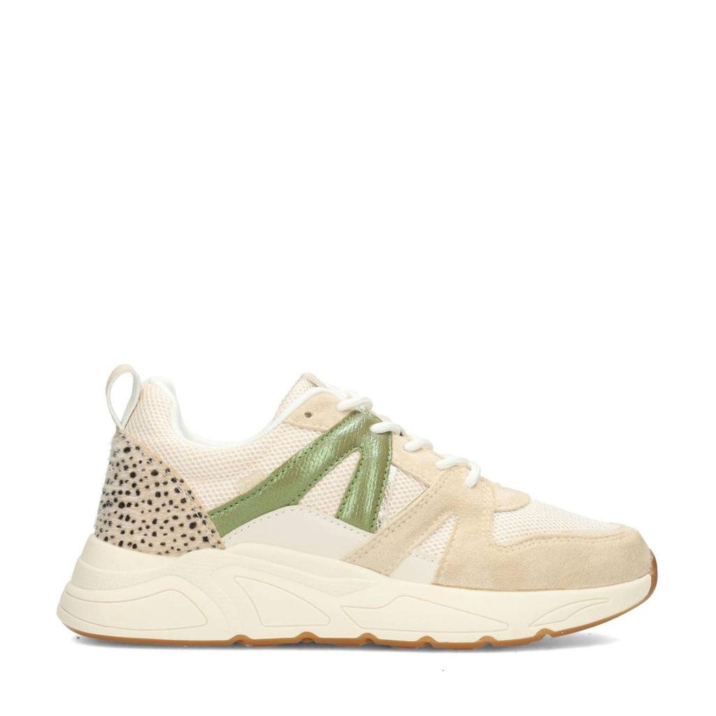 Beige dames POSH by Poelman Carocel chunky sneakers van synthetisch materiaal met veters