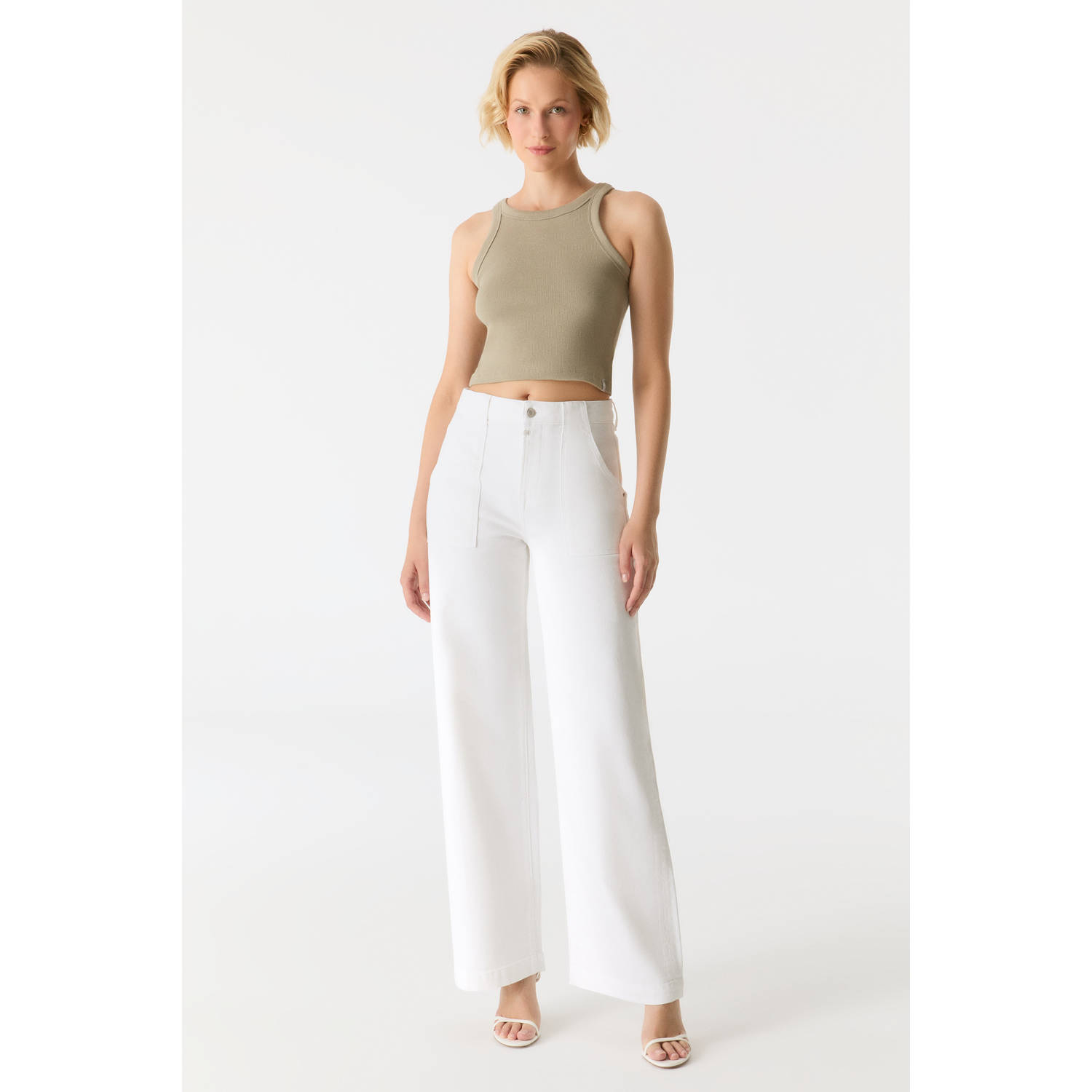 Cup of Joe Denim high waist wide leg jeans ecru