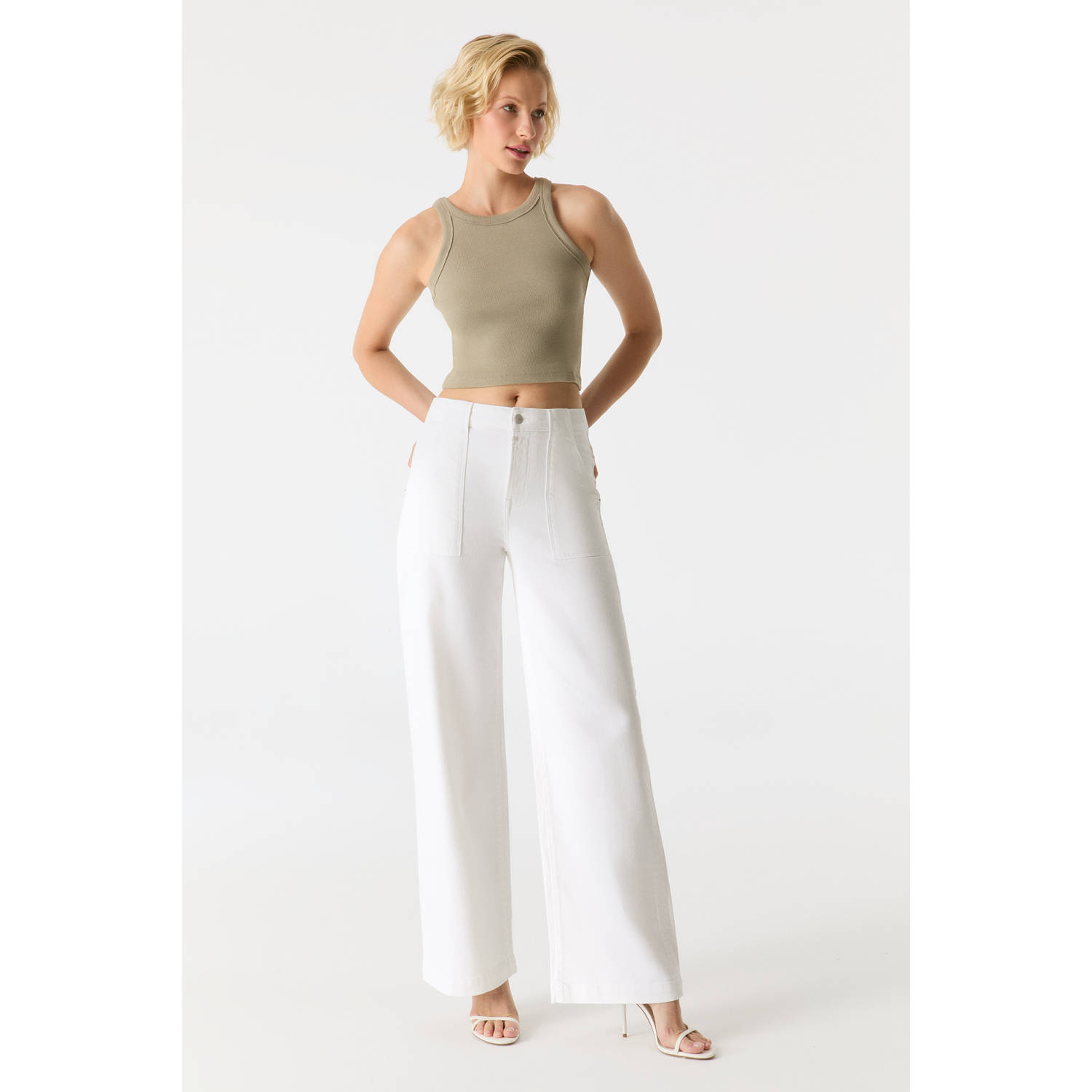 Cup of Joe Denim high waist wide leg jeans ecru