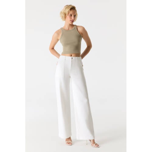 Cup of Joe Denim high waist wide leg jeans ecru afbeelding