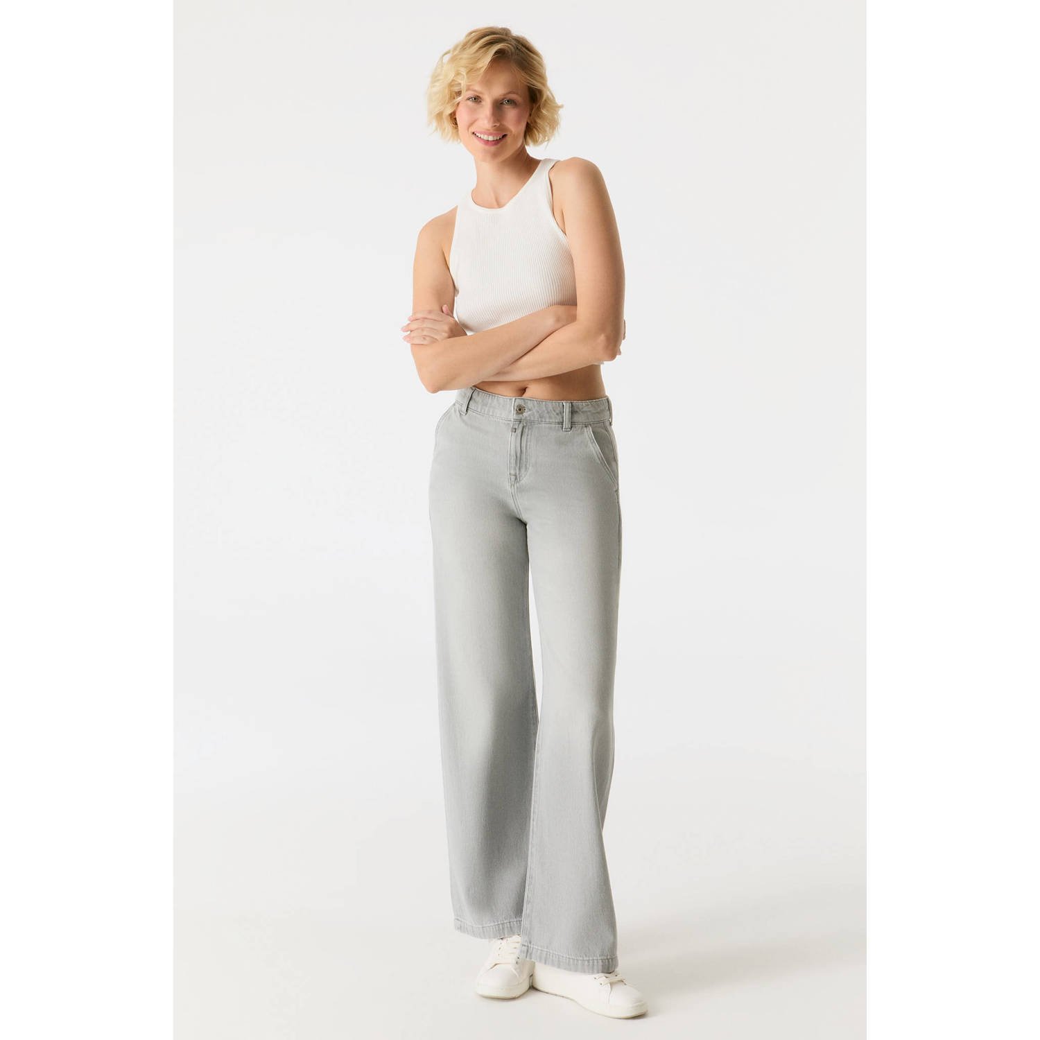 Cup of Joe Denim low waist wide leg jeans lichtgrijs