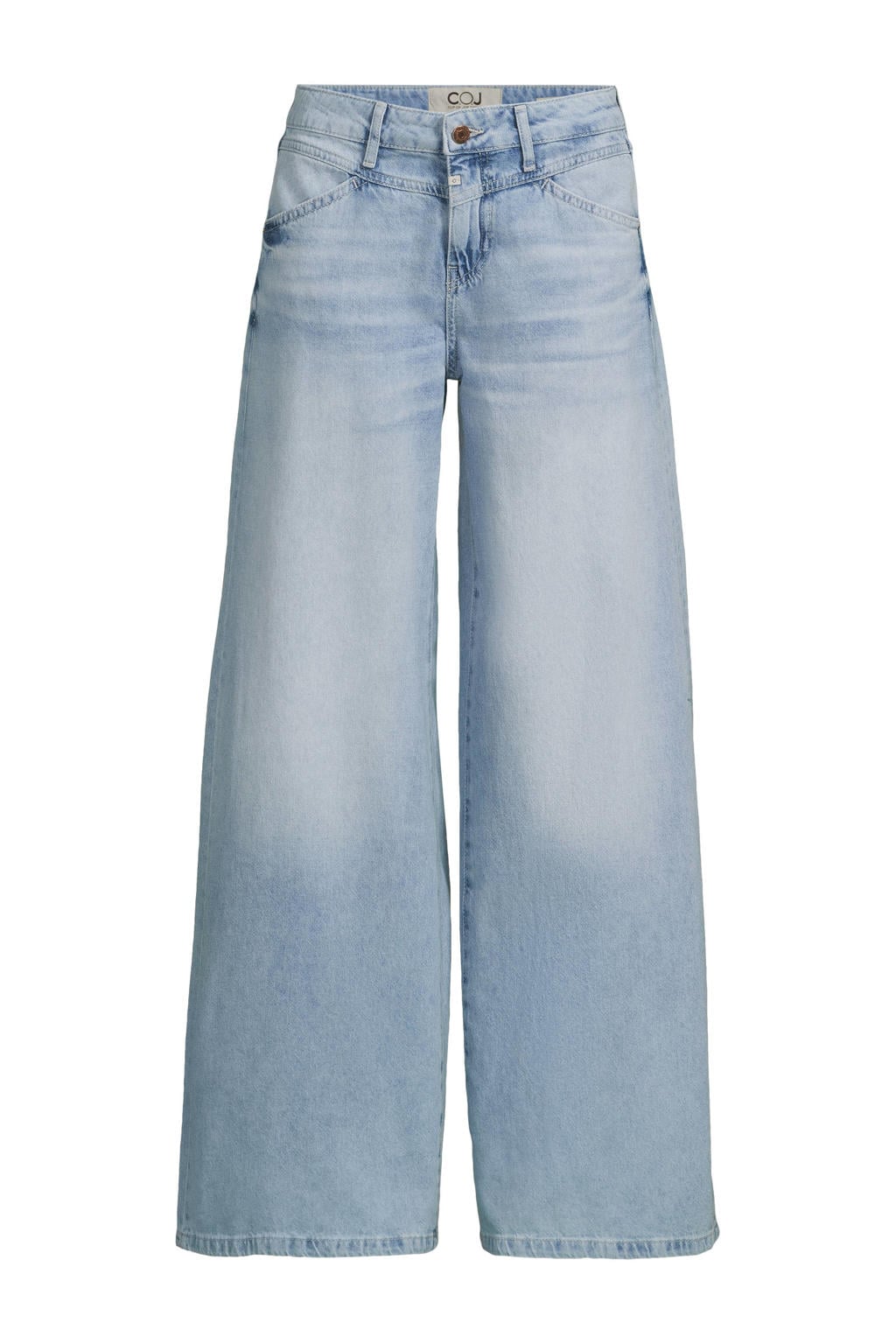 Light blue denim dames Cup of Joe Denim low waist wide leg jeans met rits- en knoopsluiting en effen