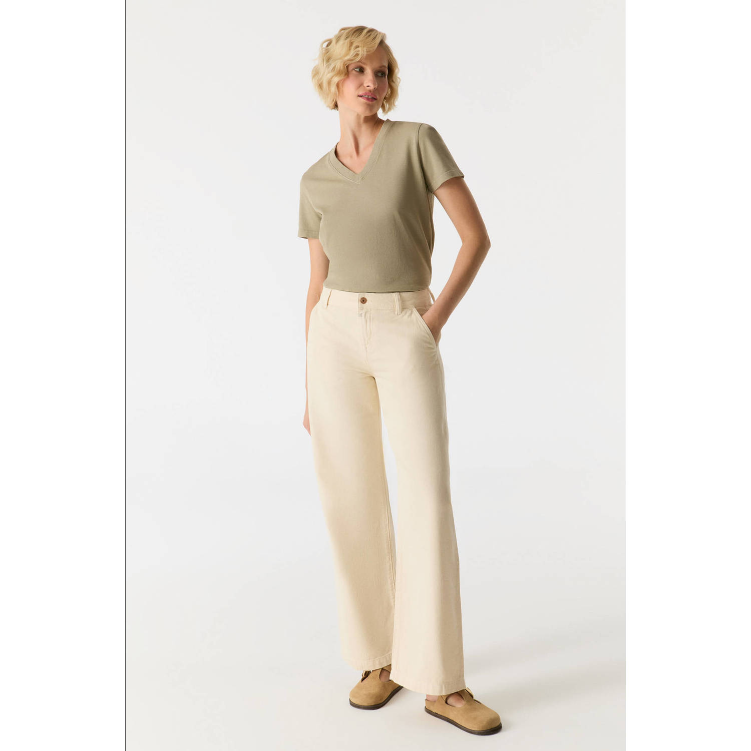 Cup of Joe Denim wide leg jeans zand