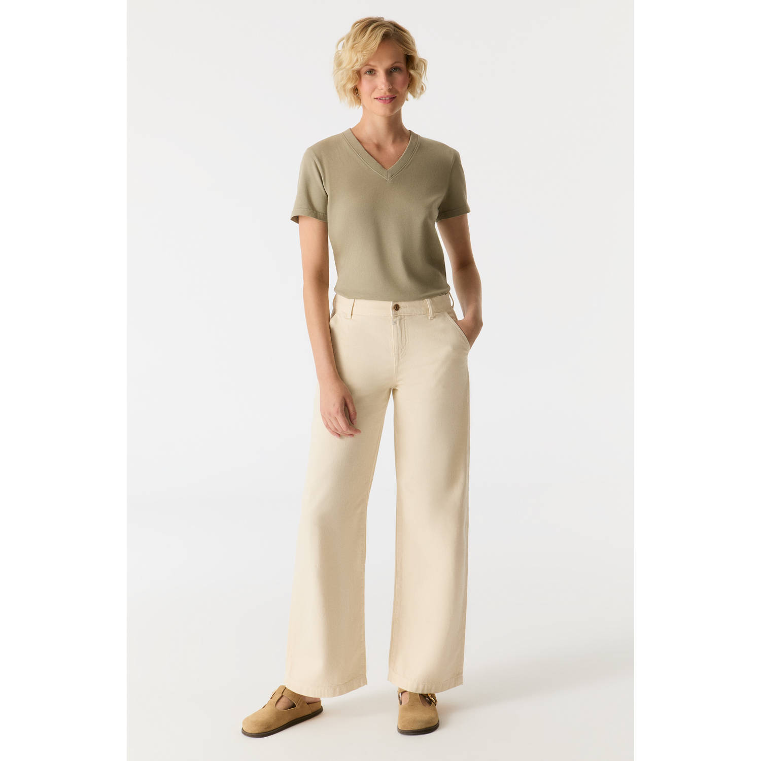 Cup of Joe Denim wide leg jeans zand