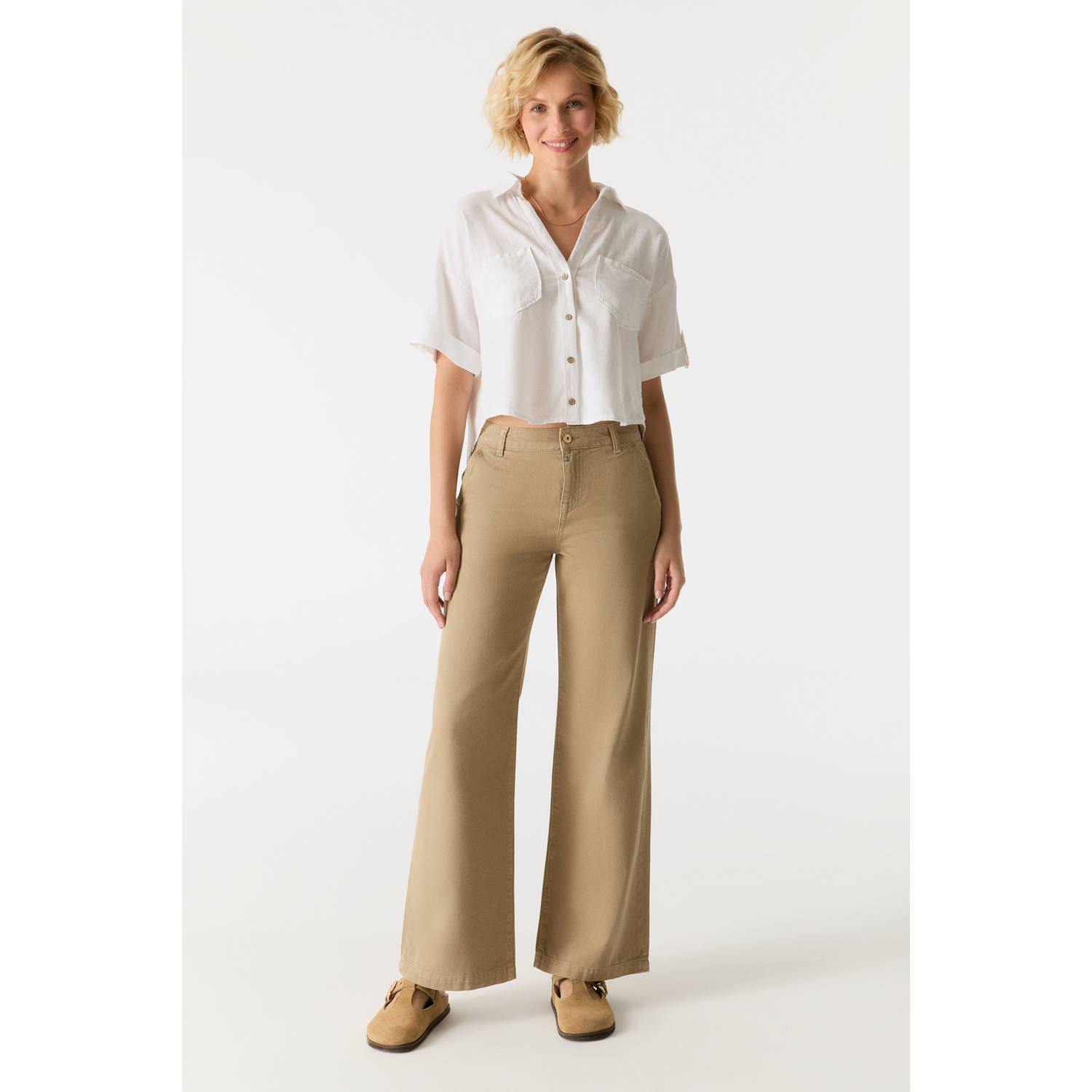 Cup of Joe Denim low waist wide leg jeans beige
