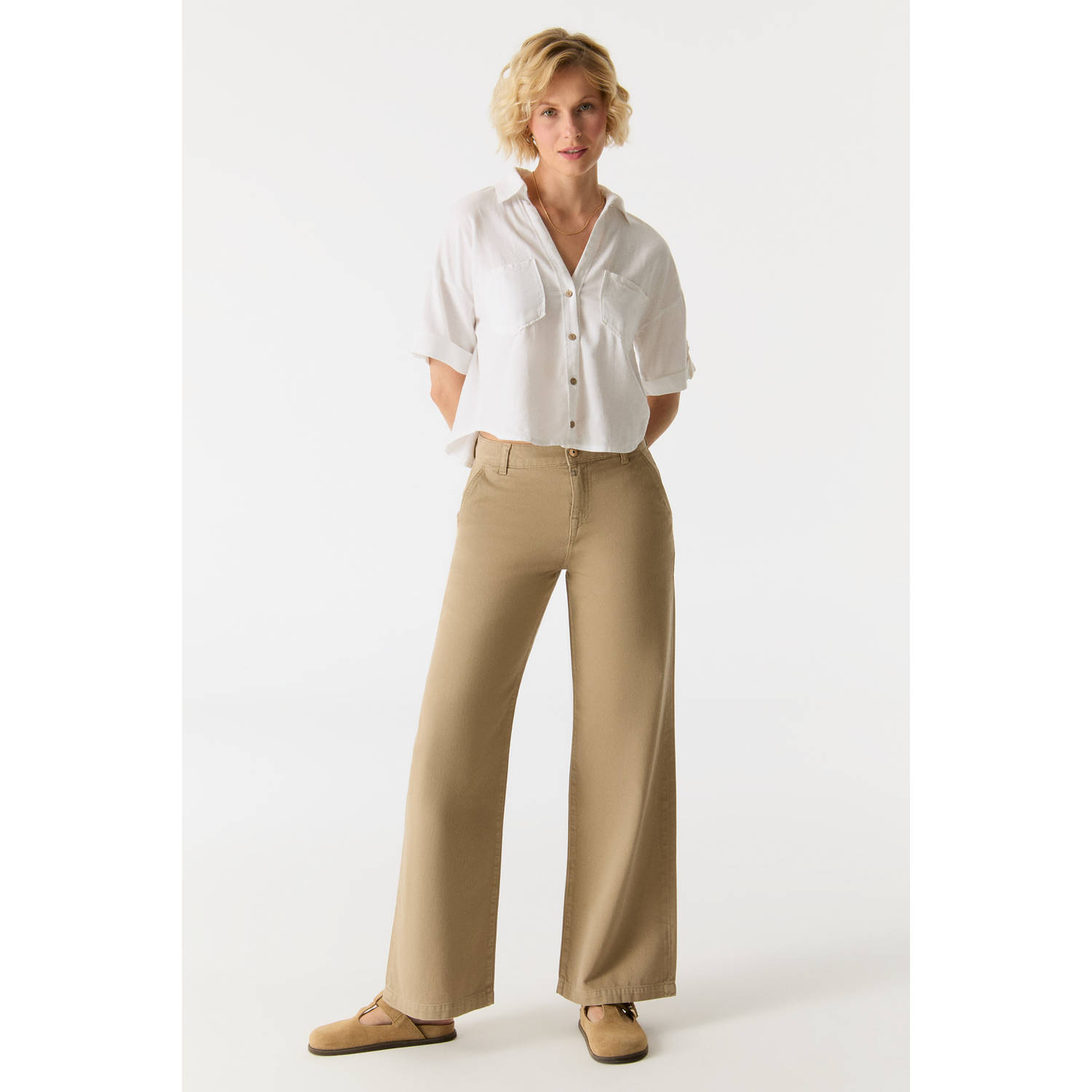 Cup of Joe Denim low waist wide leg jeans beige