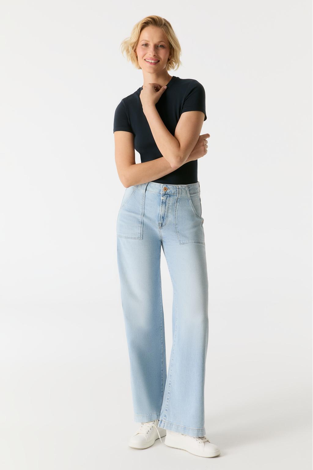 Light blue denim dames Cup of Joe Denim high waist wide leg jeans met rits- en knoopsluiting en effen
