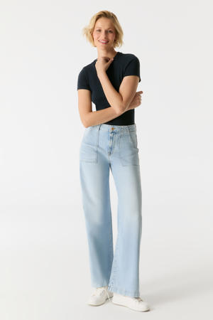 high waist wide leg jeans light blue denim