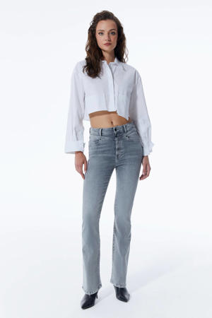 high waist flared jeans grey denim