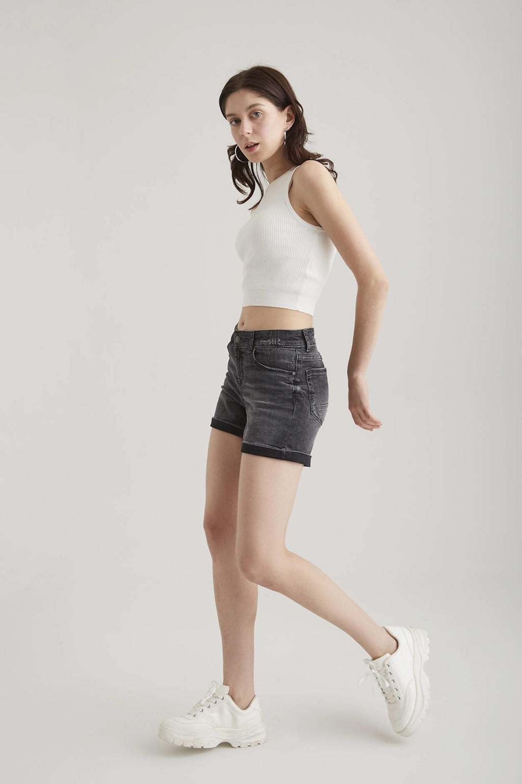 Black denim dames Cup of Joe Denim slim regular waist short black met effen