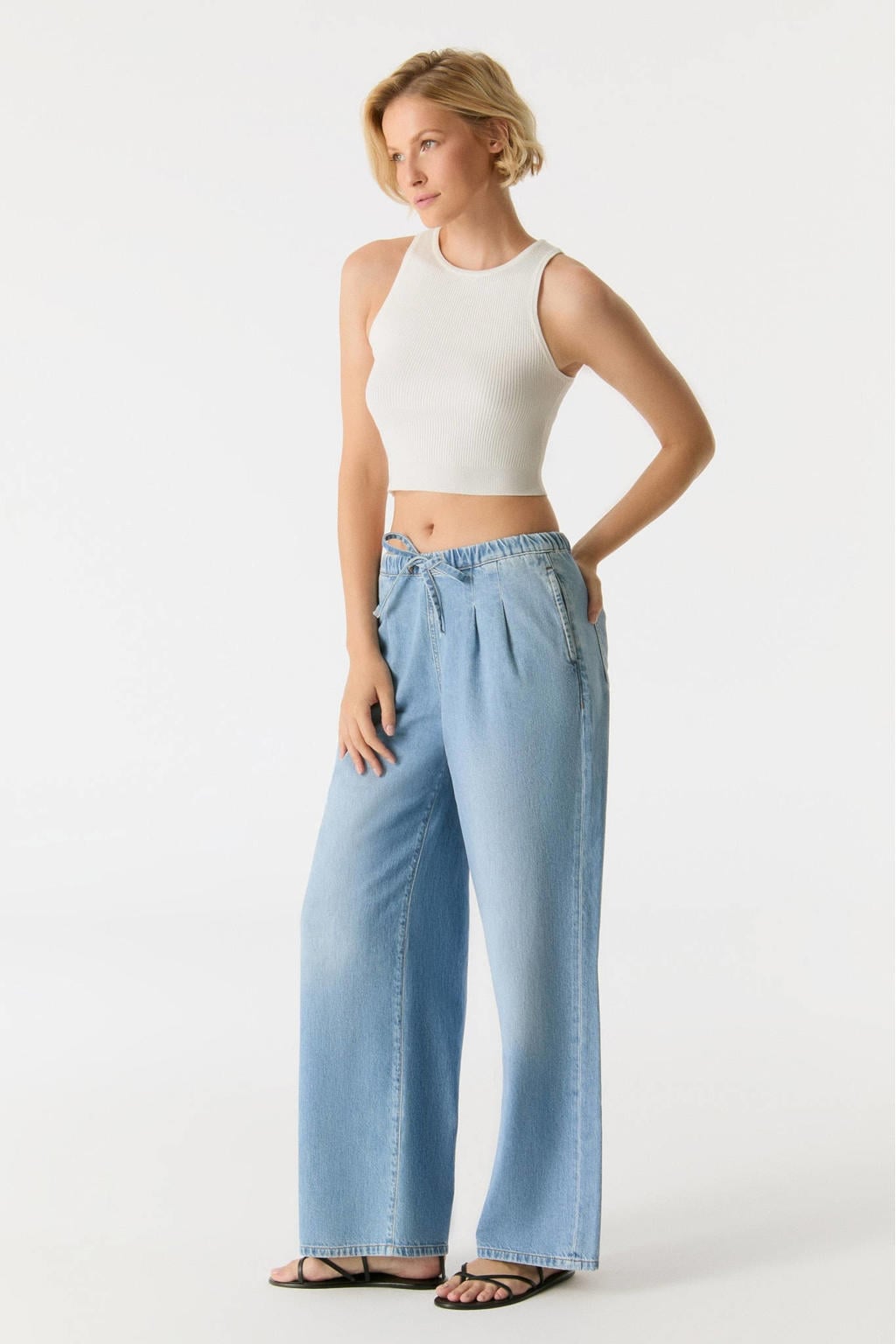 Light blue denim dames Cup of Joe Denim high waist met rits- en knoopsluiting en effen