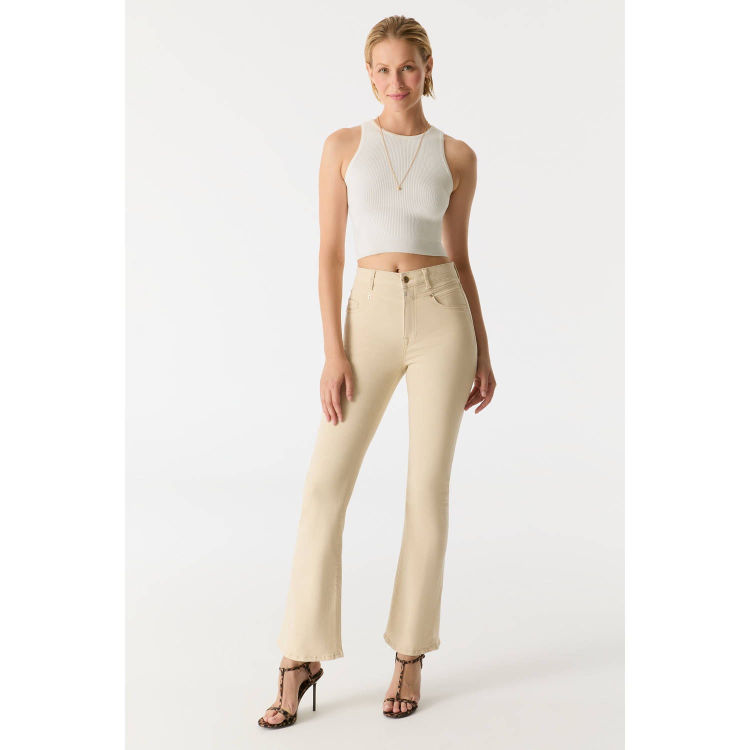 Cup of Joe Denim high waist flared jeans ecru