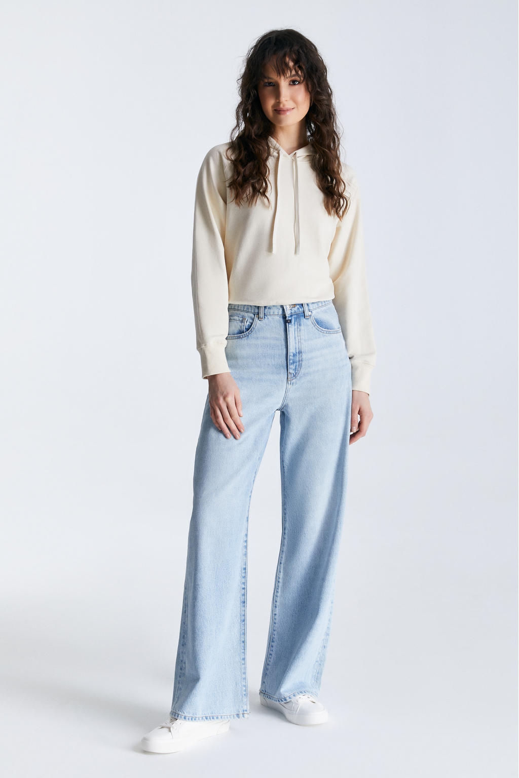 Light blue denim dames Cup of Joe Denim high waist wide leg jeans met rits- en knoopsluiting en effen