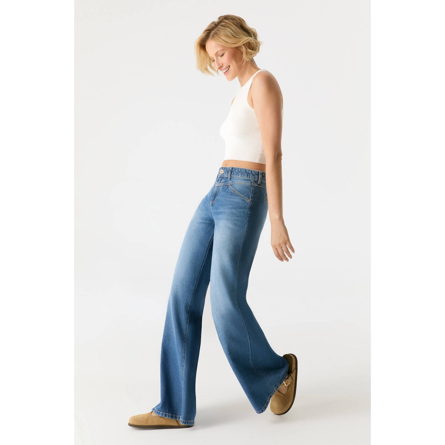 Cup of Joe Denim wide leg jeans medium blue denim