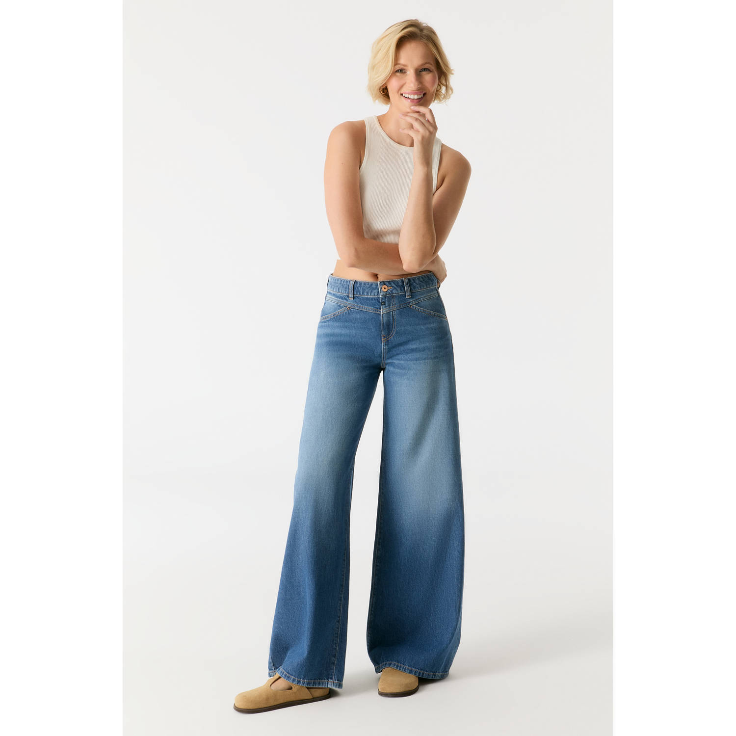 Cup of Joe Denim wide leg jeans medium blue denim