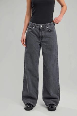 mid waist wide leg jeans grey denim