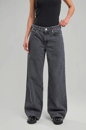 mid waist wide leg jeans grey denim