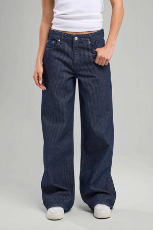 mid waist wide leg jeans dark blue denim