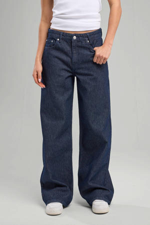 mid waist wide leg jeans dark blue denim