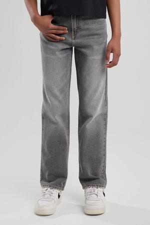 straight leg jeans high waist grey denim