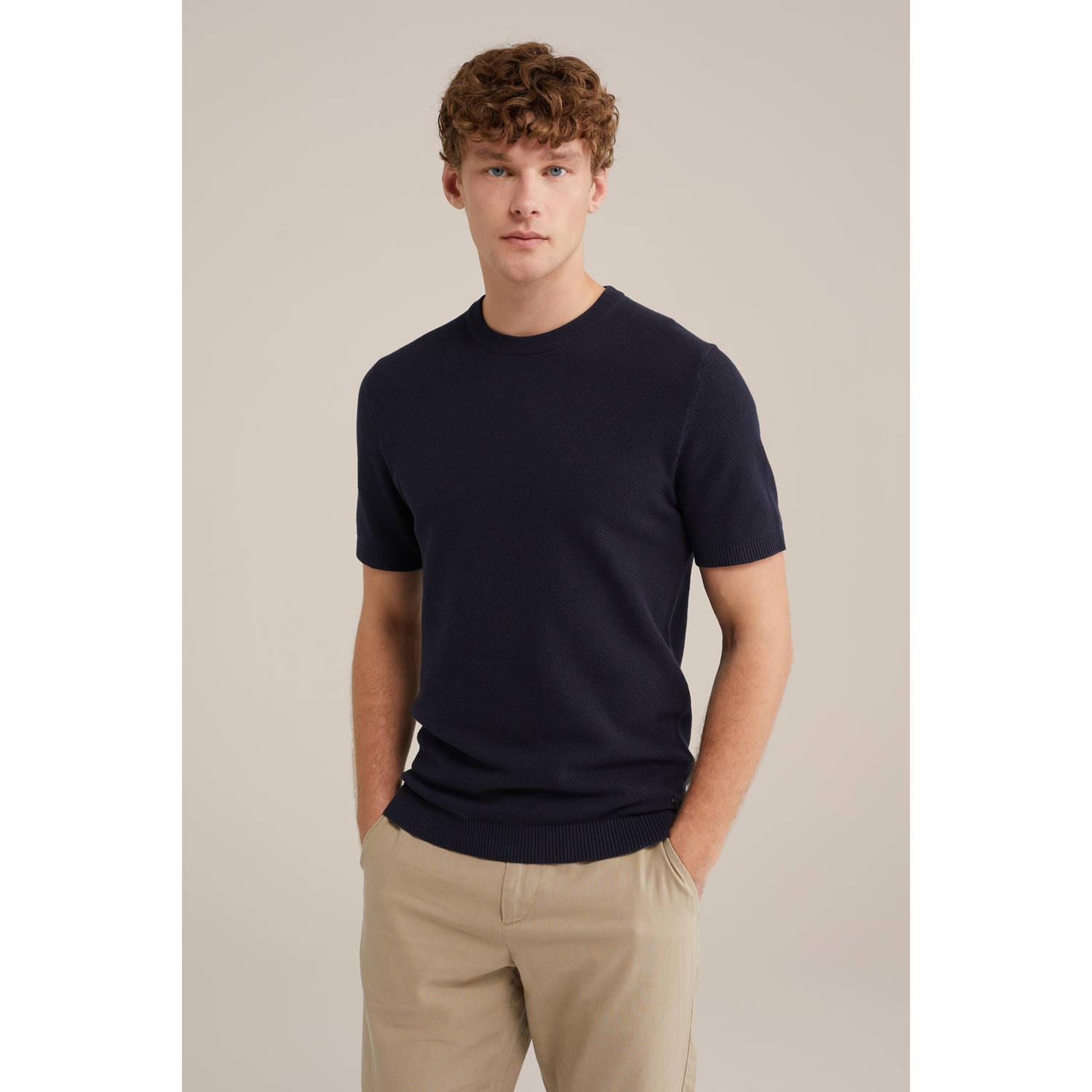 WE Fashion gebreid T-shirt met structuur donkerblauw
