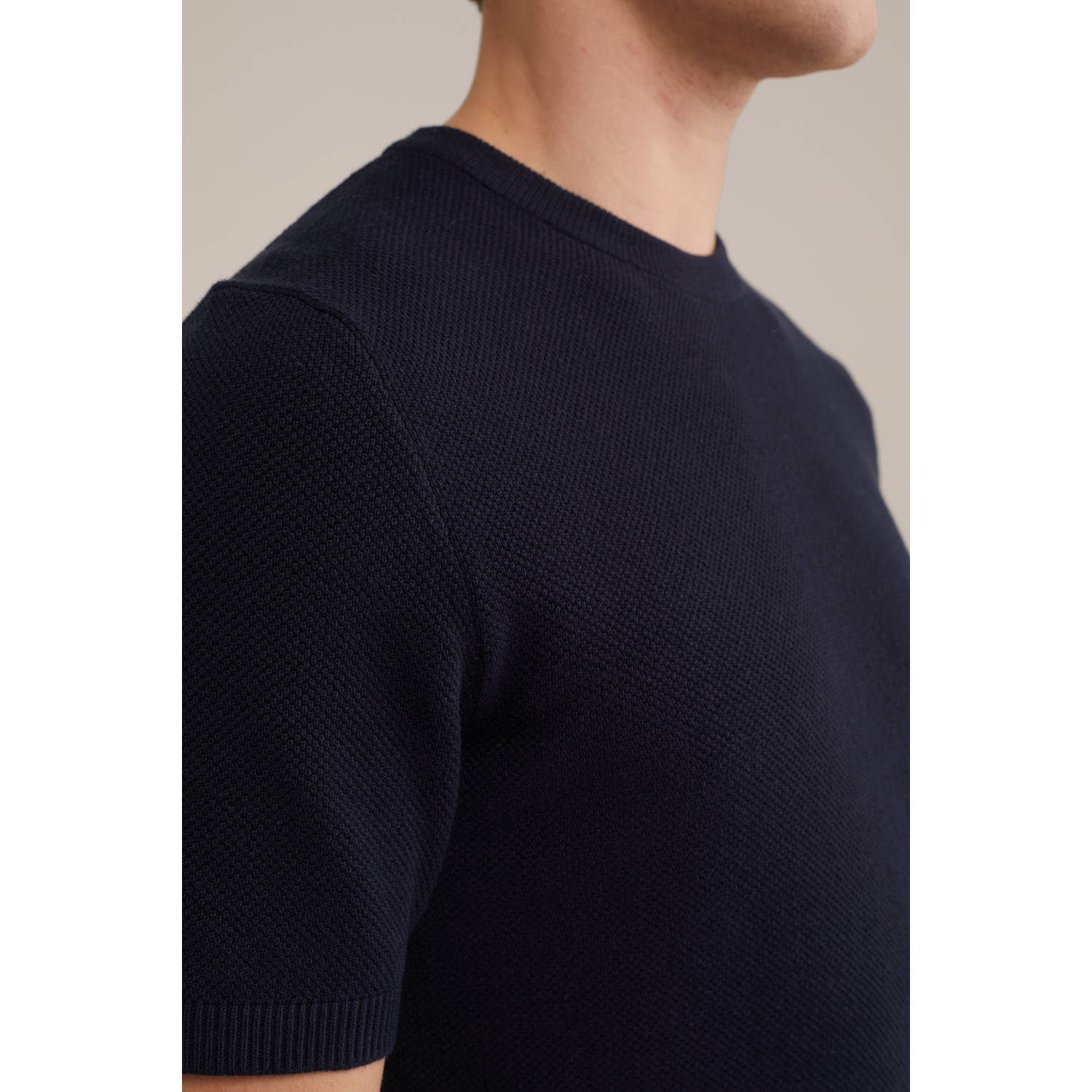 WE Fashion gebreid T-shirt met structuur donkerblauw