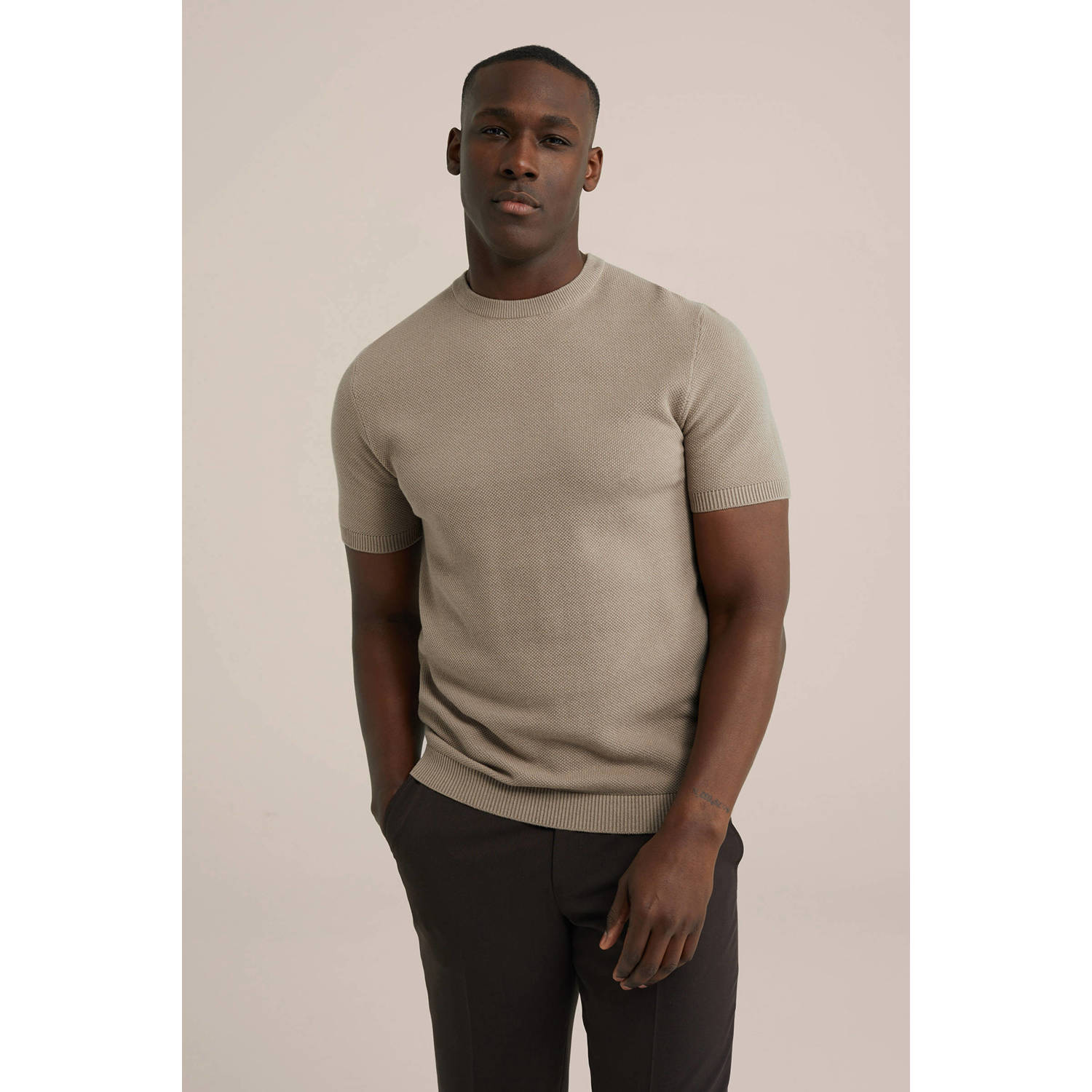 WE Fashion gebreid t-shirt met structuur kaki