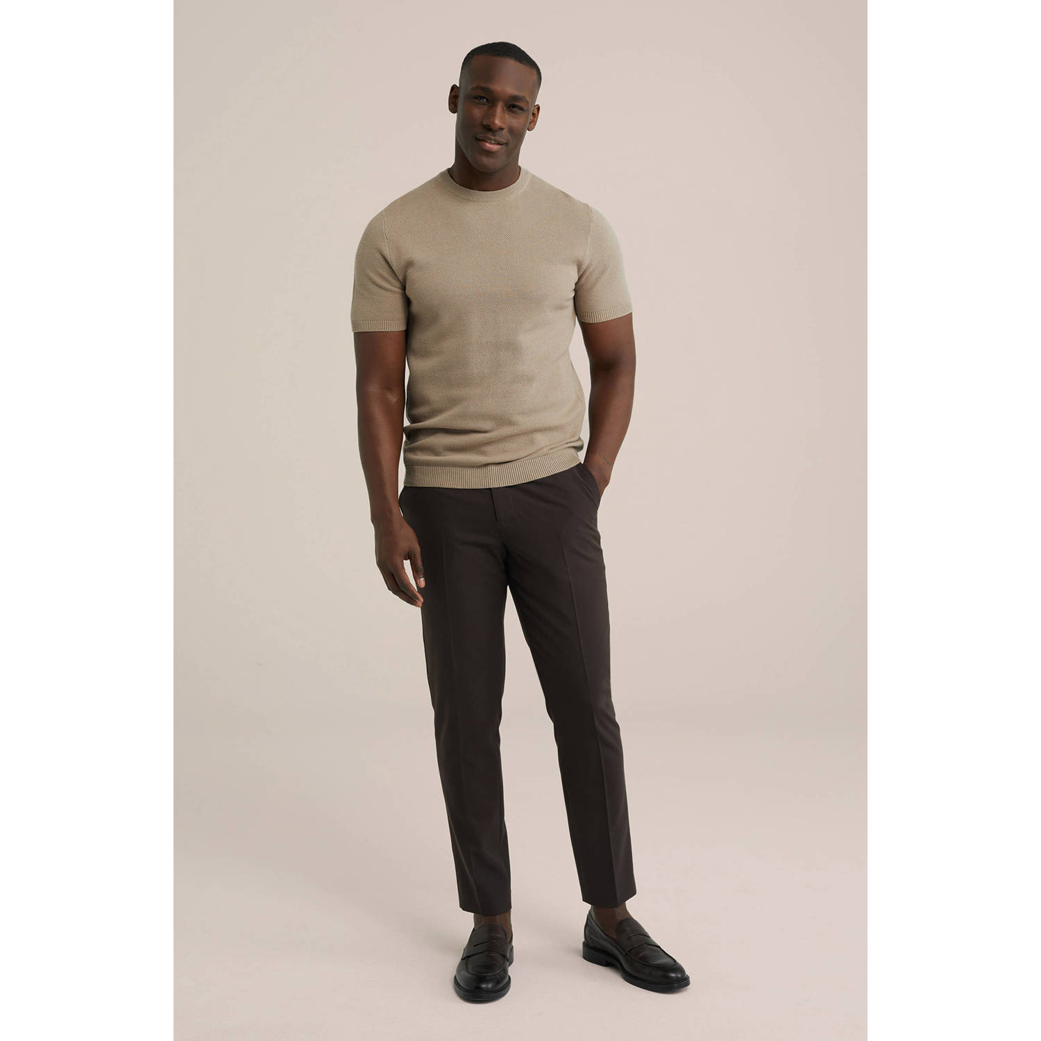 WE Fashion gebreid t-shirt met structuur kaki