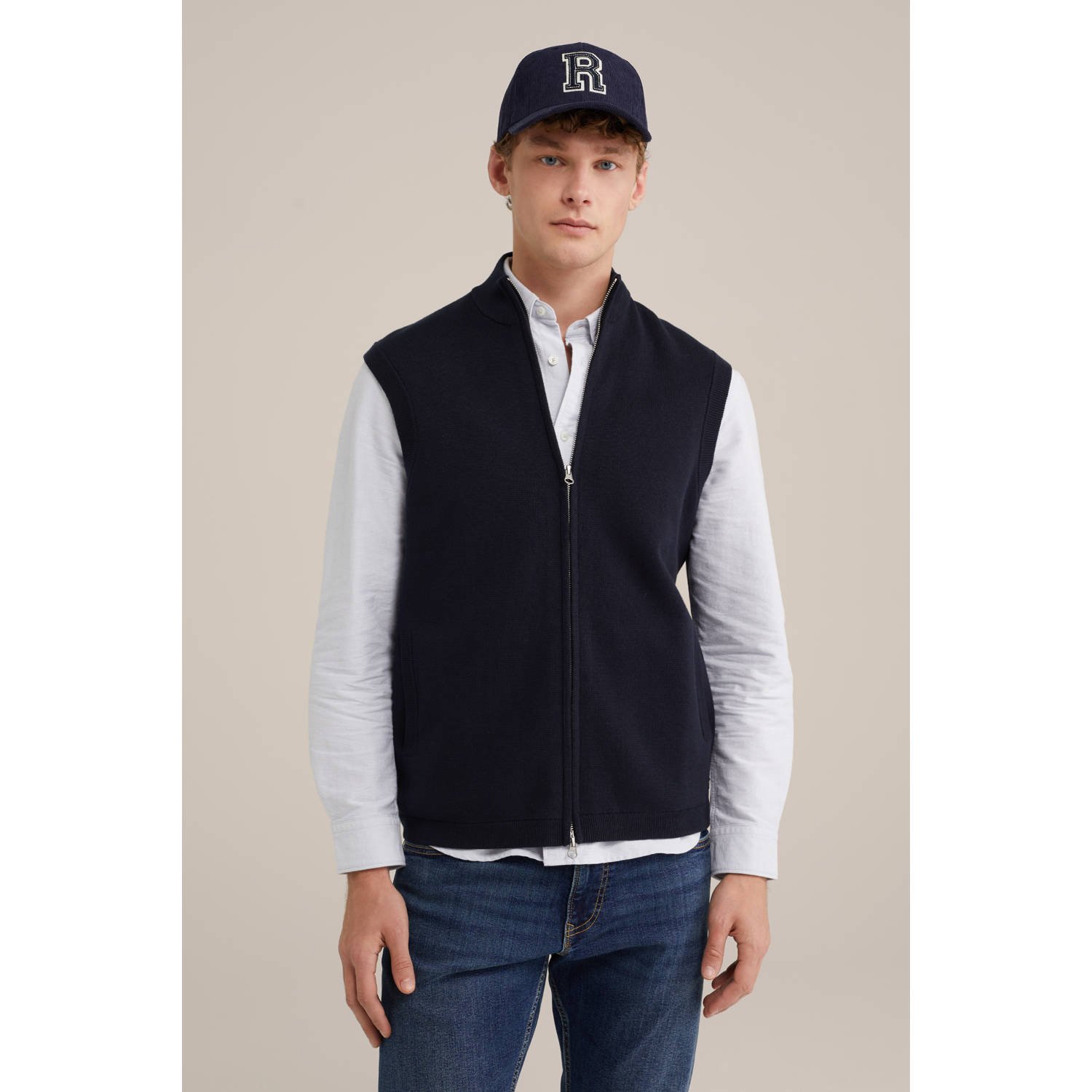 WE Fashion gebreid vest donkerblauw