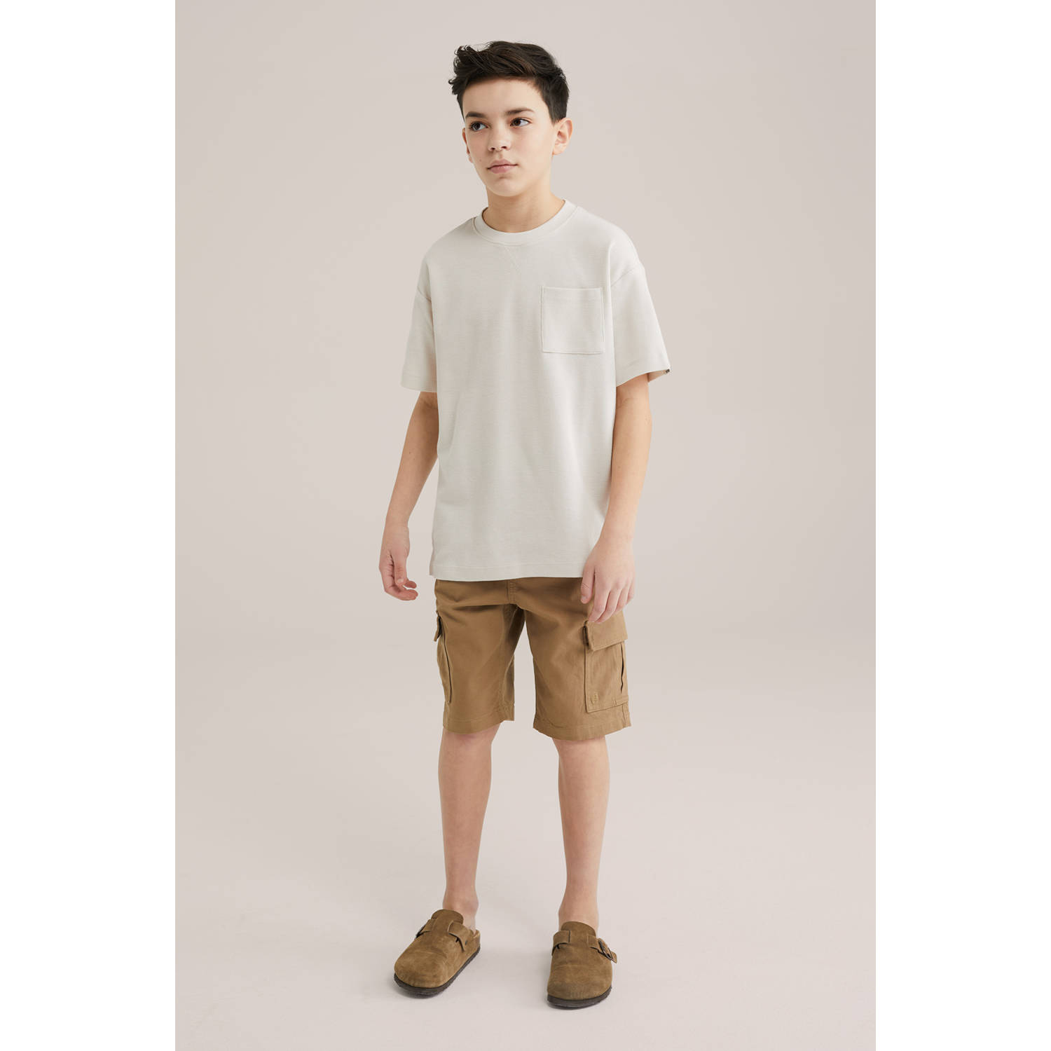 WE Fashion Blue Ridge T-shirt ecru fijn gebreid