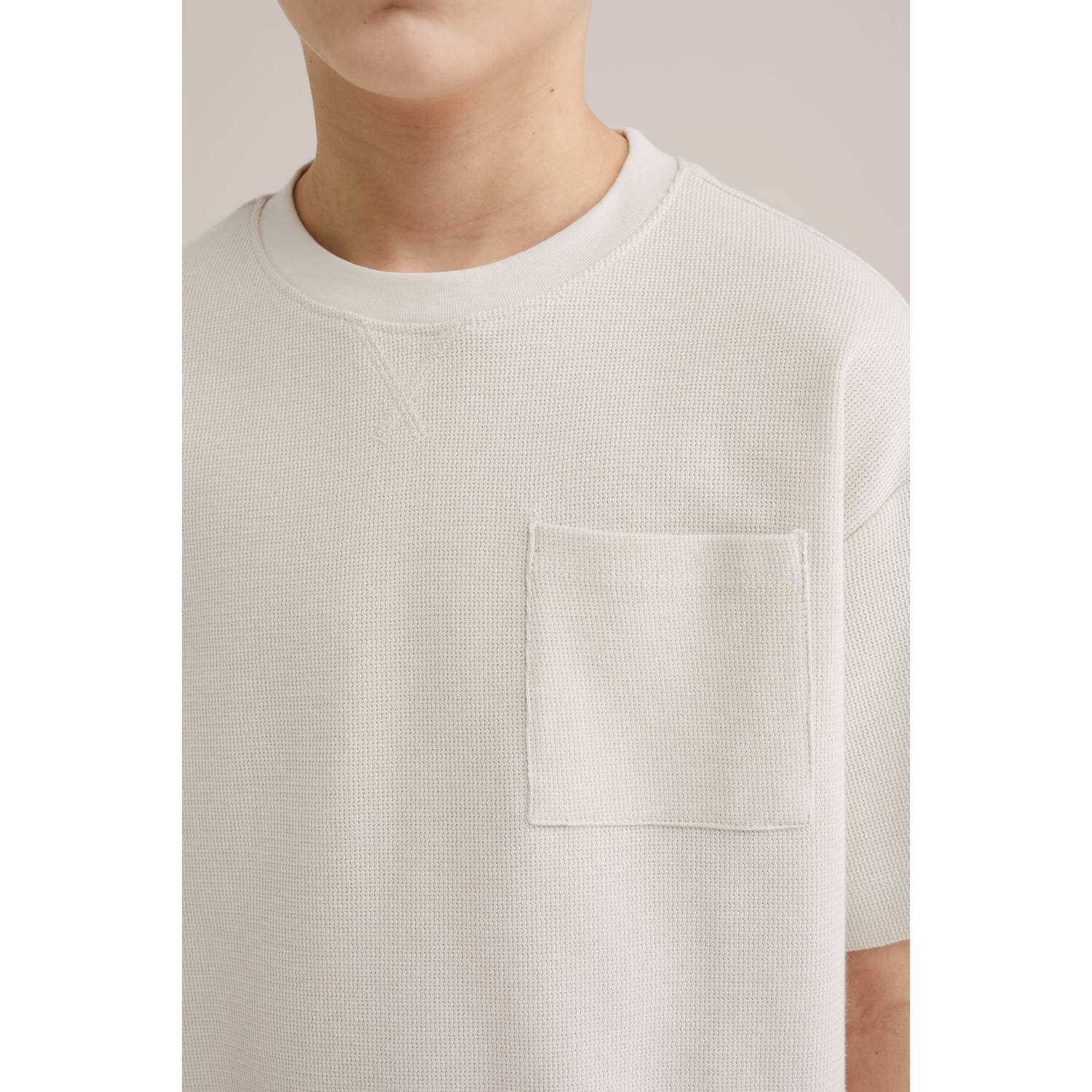 WE Fashion Blue Ridge T-shirt ecru fijn gebreid