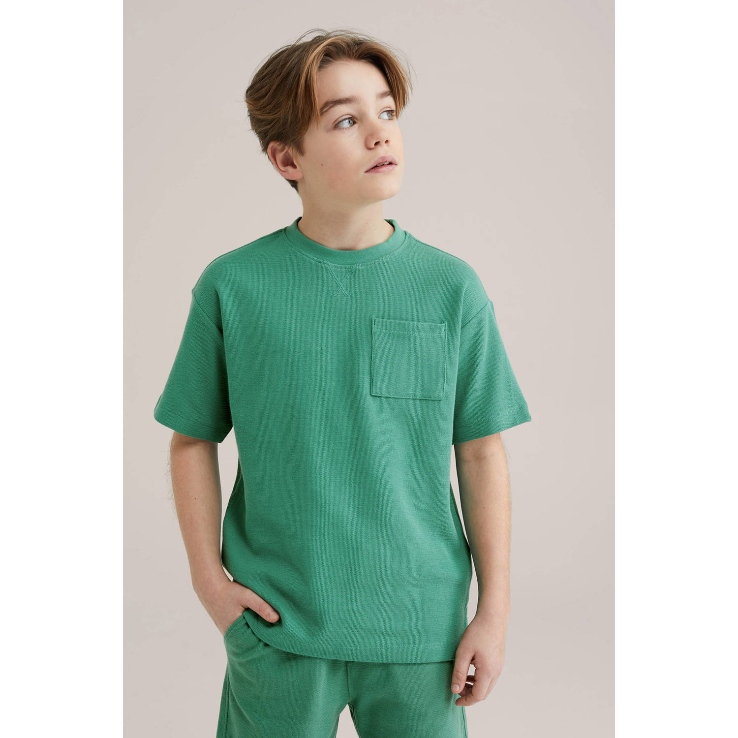 WE Fashion Blue Ridge T-shirt groen fijn gebreid