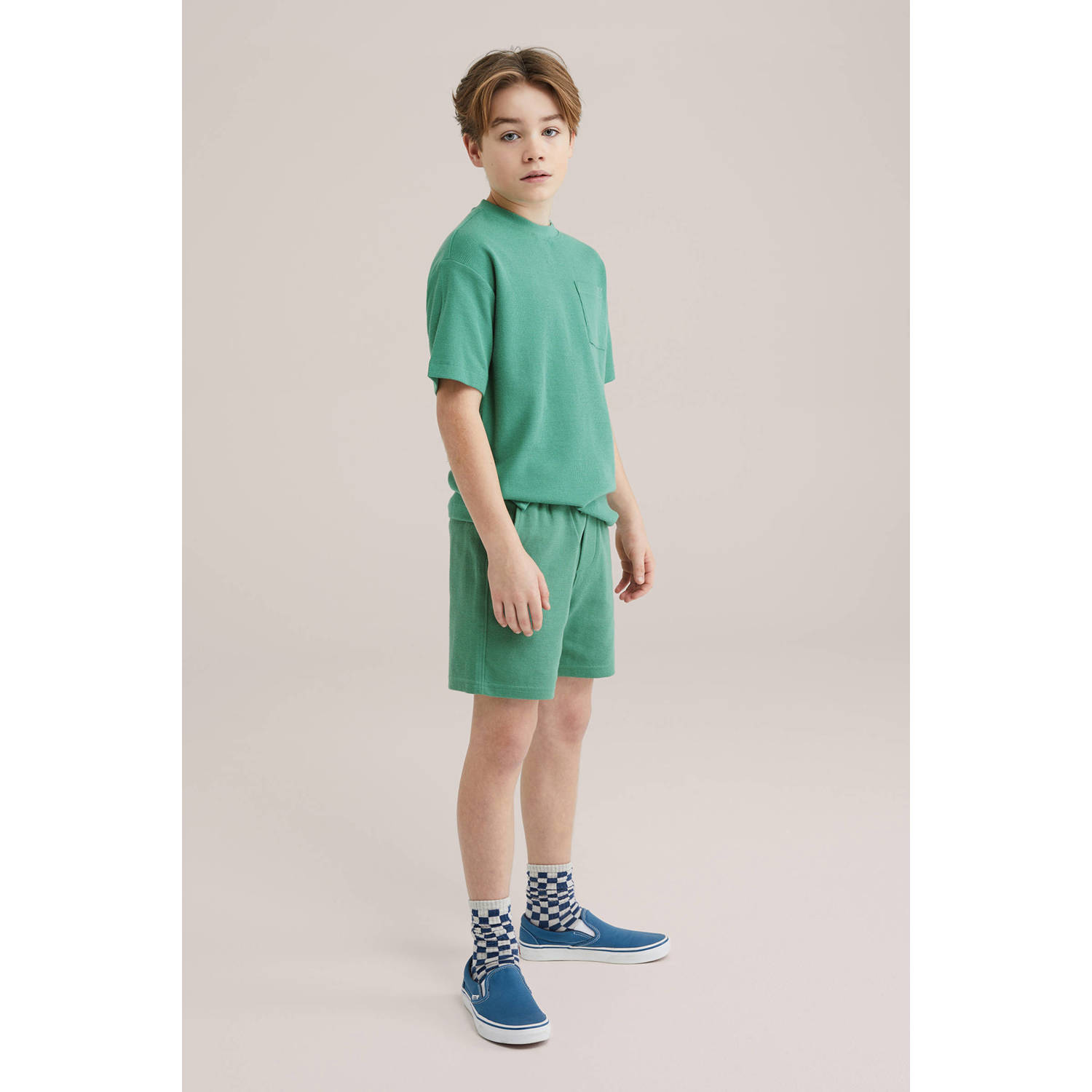 WE Fashion Blue Ridge T-shirt groen fijn gebreid