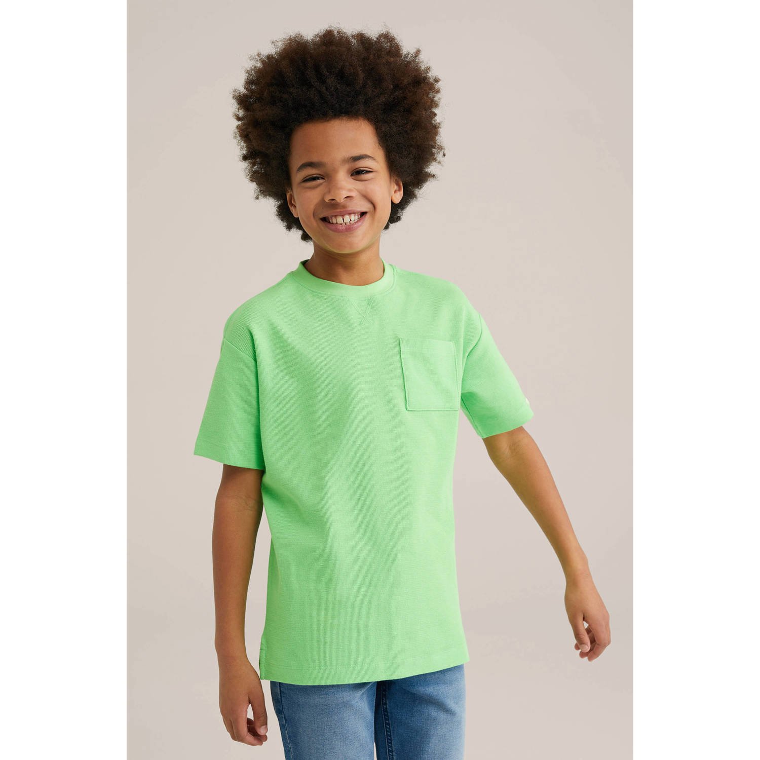 WE Fashion Blue Ridge T-shirt fijn gebreid lichtgroen